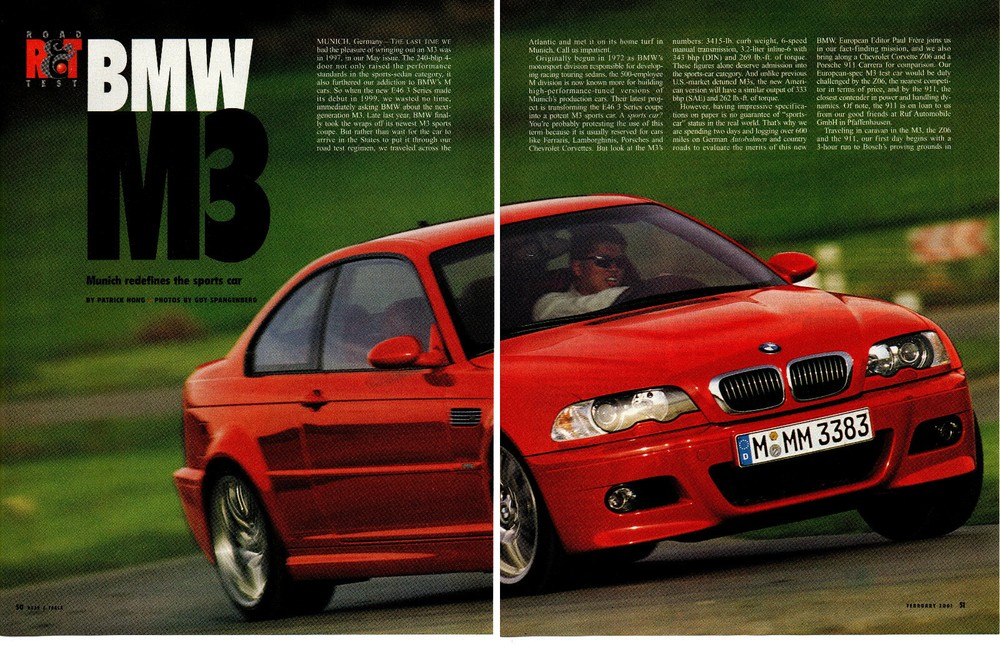 2001 BMW M3 ~ ORIGINAL 8-PAGE ROAD TEST / ARTICLE / AD