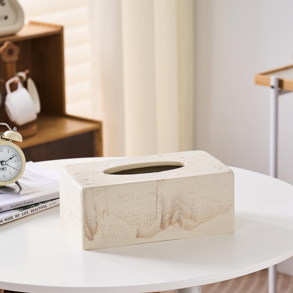 Natural Travertine Texture Resin Rectangular Tissue Box Cover, Standard Size
