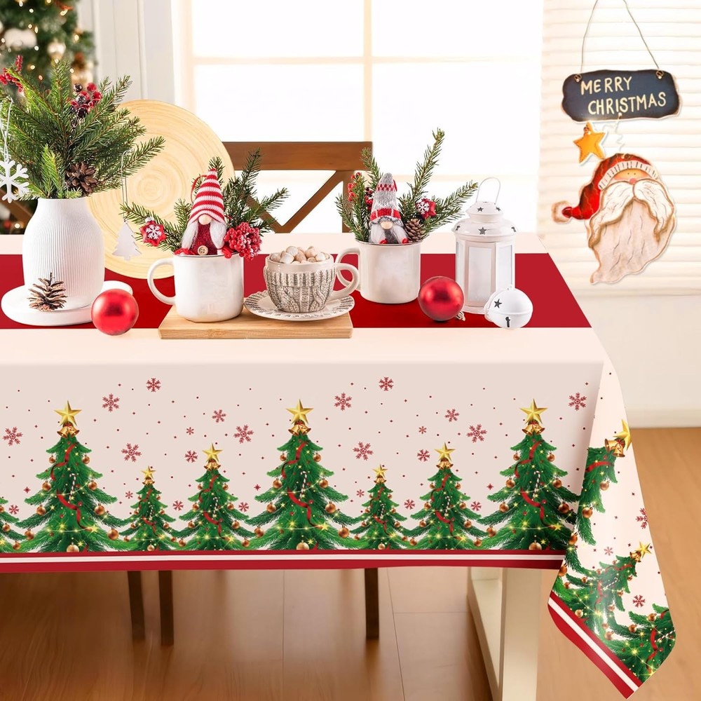Childom 2-Pack 54x108 Inch Disposable Christmas Tablecloths Rectangular
