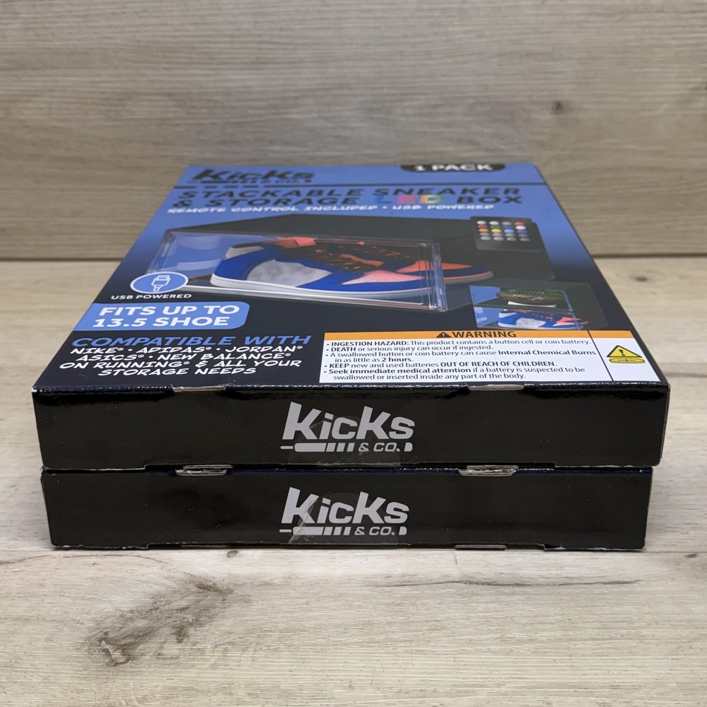 2 Pack Kicks & Co. Stackable LED Sneaker Storage Boxes Display Case USB Powered