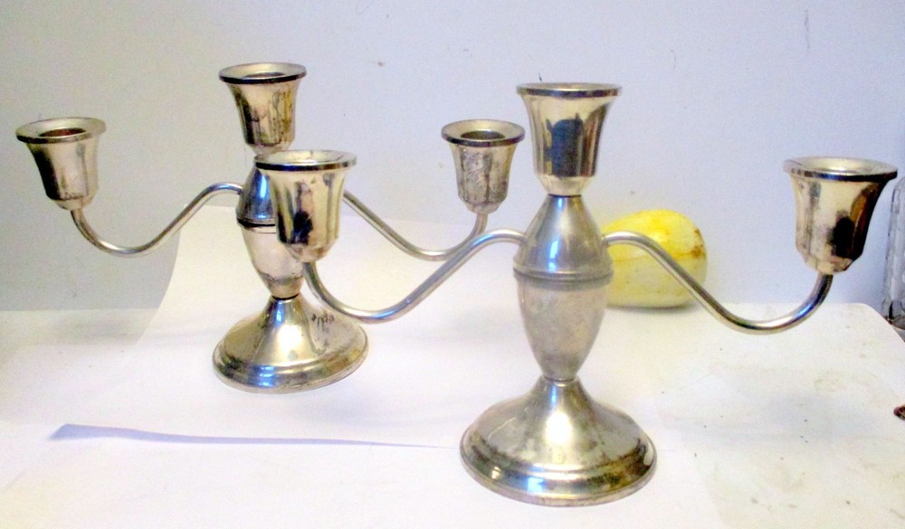 Pair STERLING SILVER DUCHIN 3 Candlestick CANDELABRA