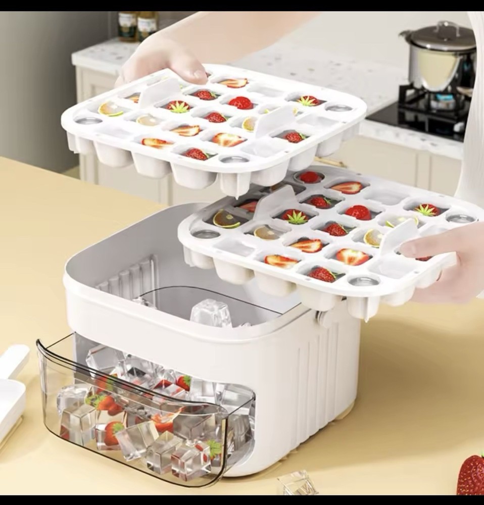 50Cube Ice Cube Maker With Easy Press Cap Double Layer Ice Box Refrigerator