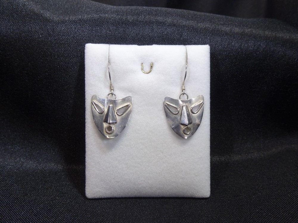 Vintage Solid 925 Sterling Silver Mask Hook Earrings