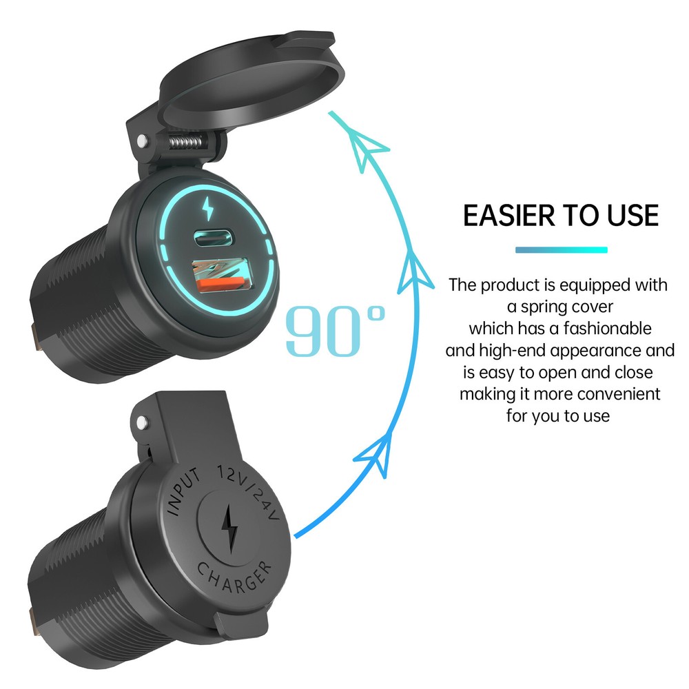 Quick Charger Car Cigarette Lighter Socket Dual USB Type-C Port Charging Power