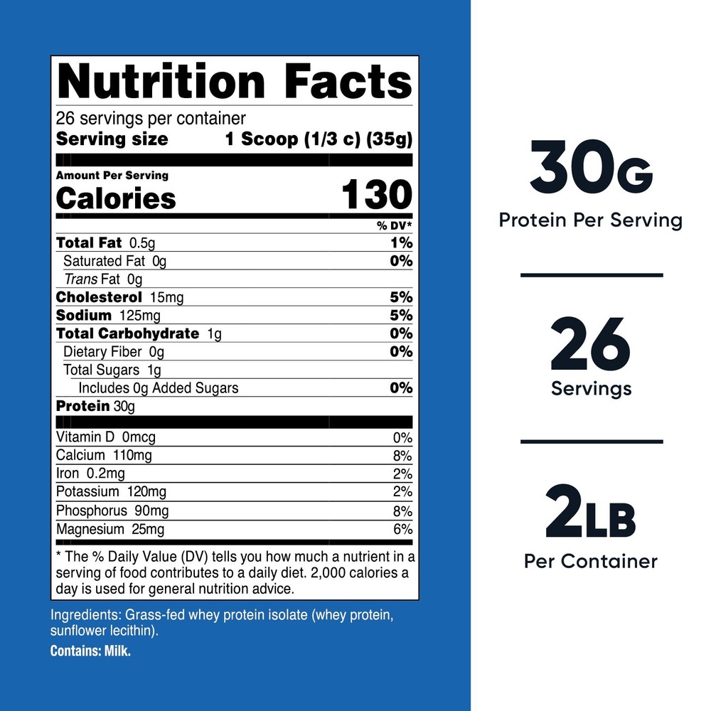 Nutricost Grass-Fed Whey Protein Isolate (Unflavored) 2LBS