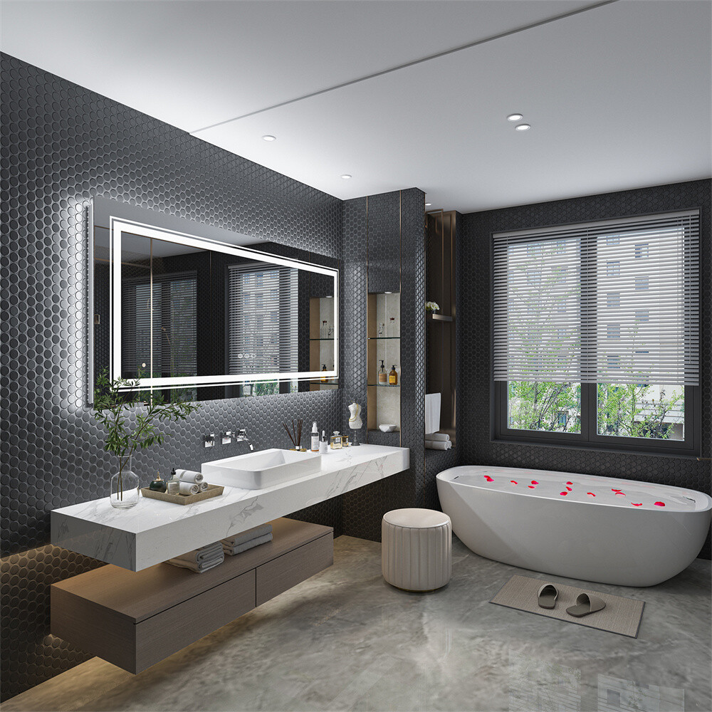 Large LED Bathroom Vanity Mirror with Front & Backlight Anti-fog Memory Dimmable
