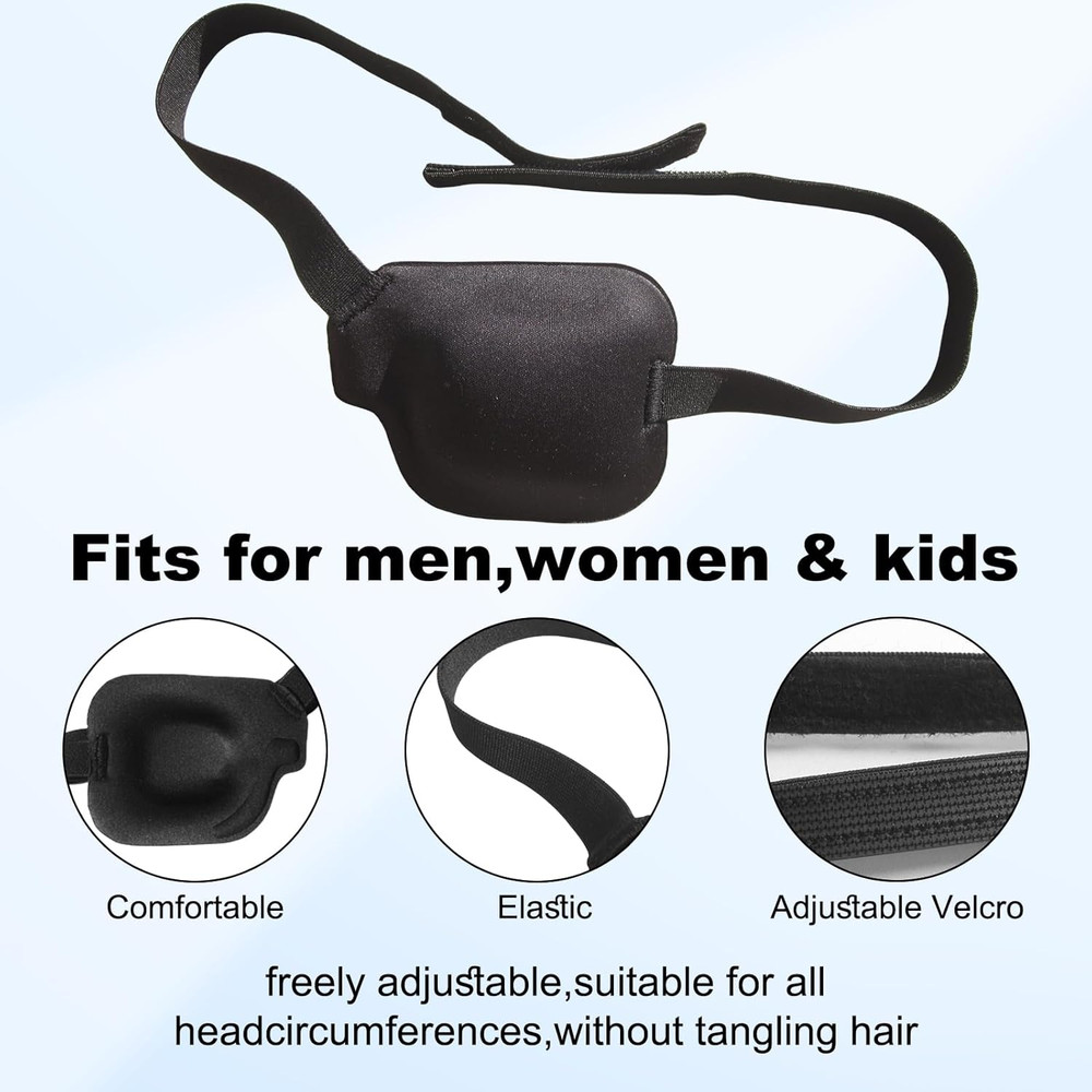 2Pcs 3D Eye Patches for , Adjustable Eyepatch,Black(Left)