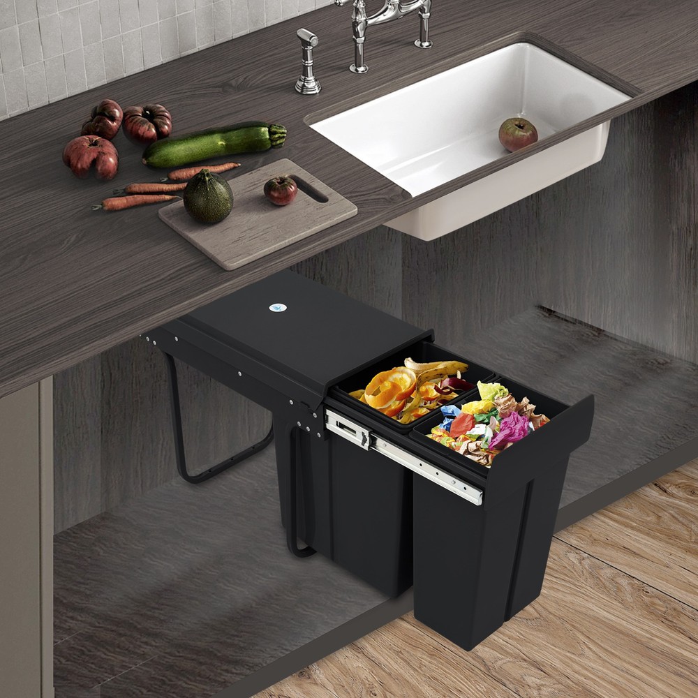 Pull Out Under Cabinet Trash Can Under Cabinet Trash Can 10L+20L Kitchen Cabinet