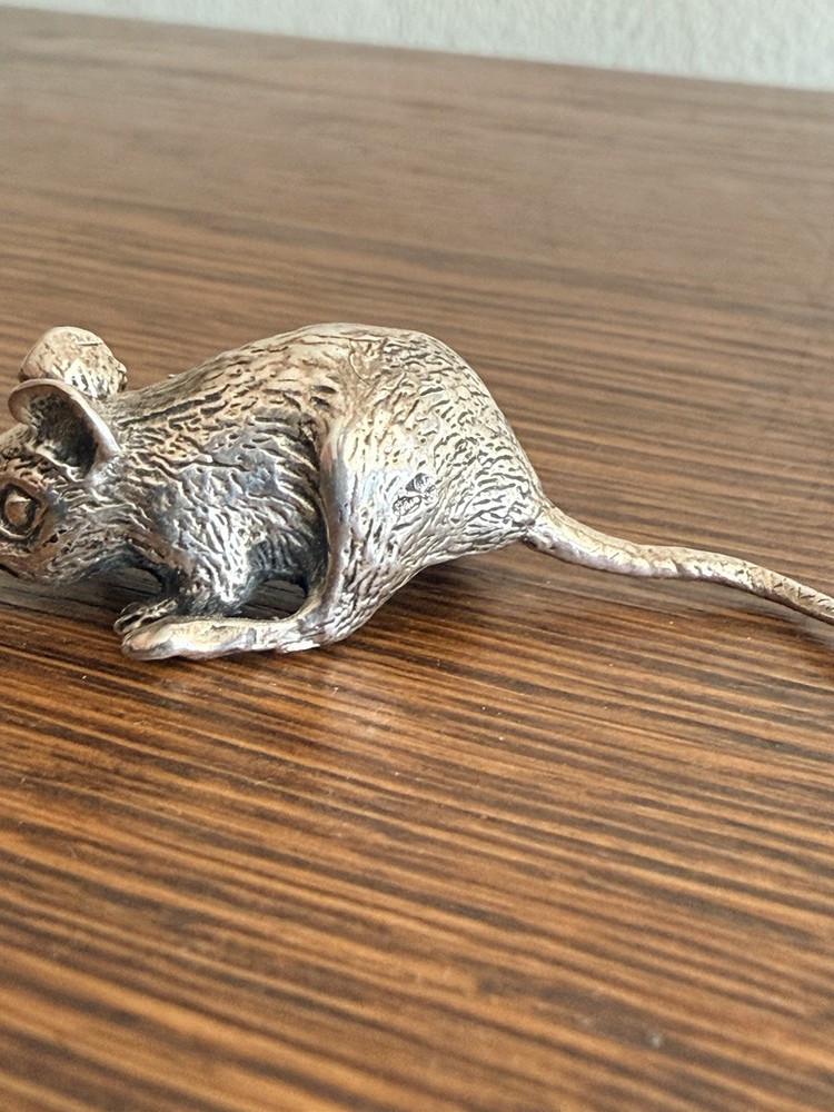 Vintage Sterling Solid Silver Miniature Mouse Mice Figure In 925 Silver Standard