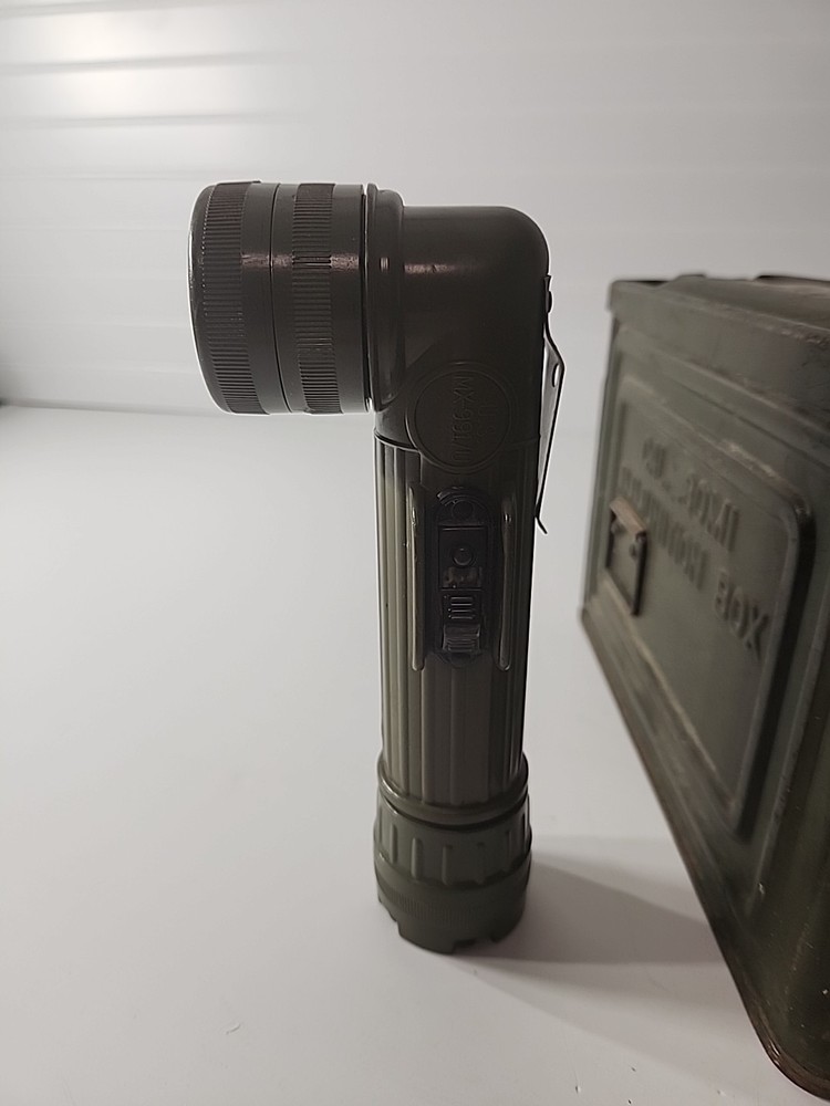 30 Caliber Ammo Box Empty Case With Military Flashlight.