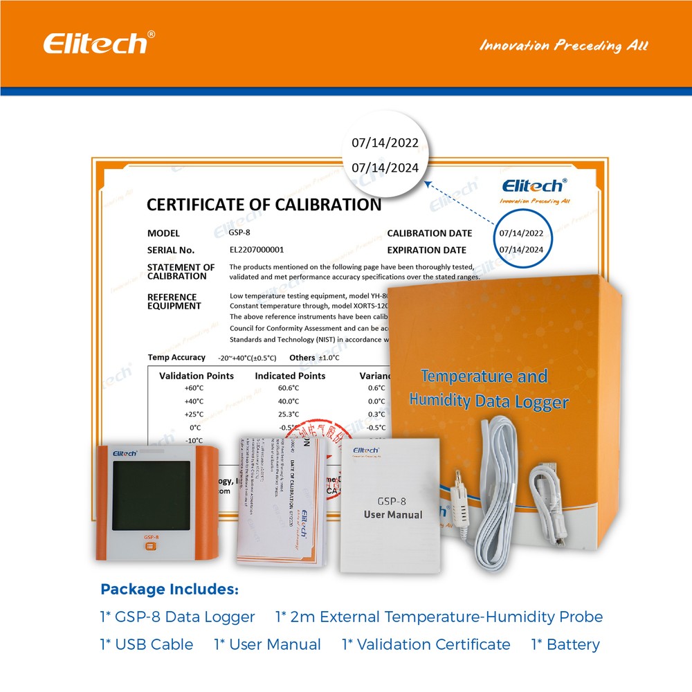 Elitech GSP-8 Temperature Data Logger Humidity Recorder USB DDL Quick PDF Report