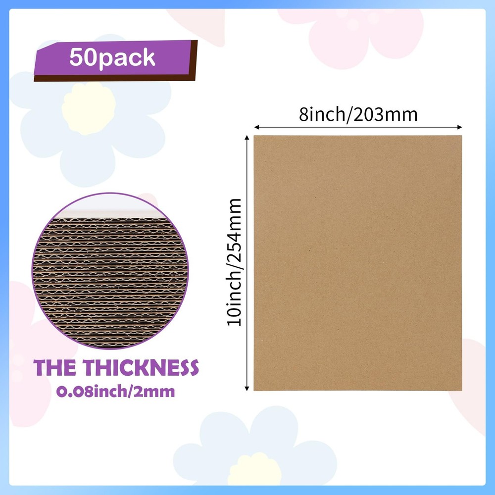 RLAVBL 50 Pack 8x10 Corrugated Cardboard Sheets, Flat Cardboard Inserts for S...