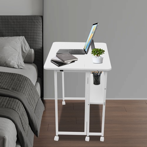 Folding Desk,Folding Desk with Storage Shelf,Foldable Computer Desk with Wheels