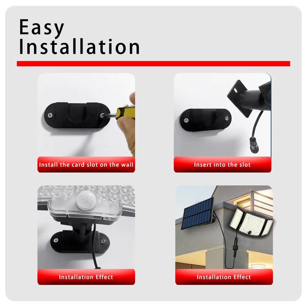 Solar-Powered LED Floodlight 3-Head Motion Sensor Security Light with Remote