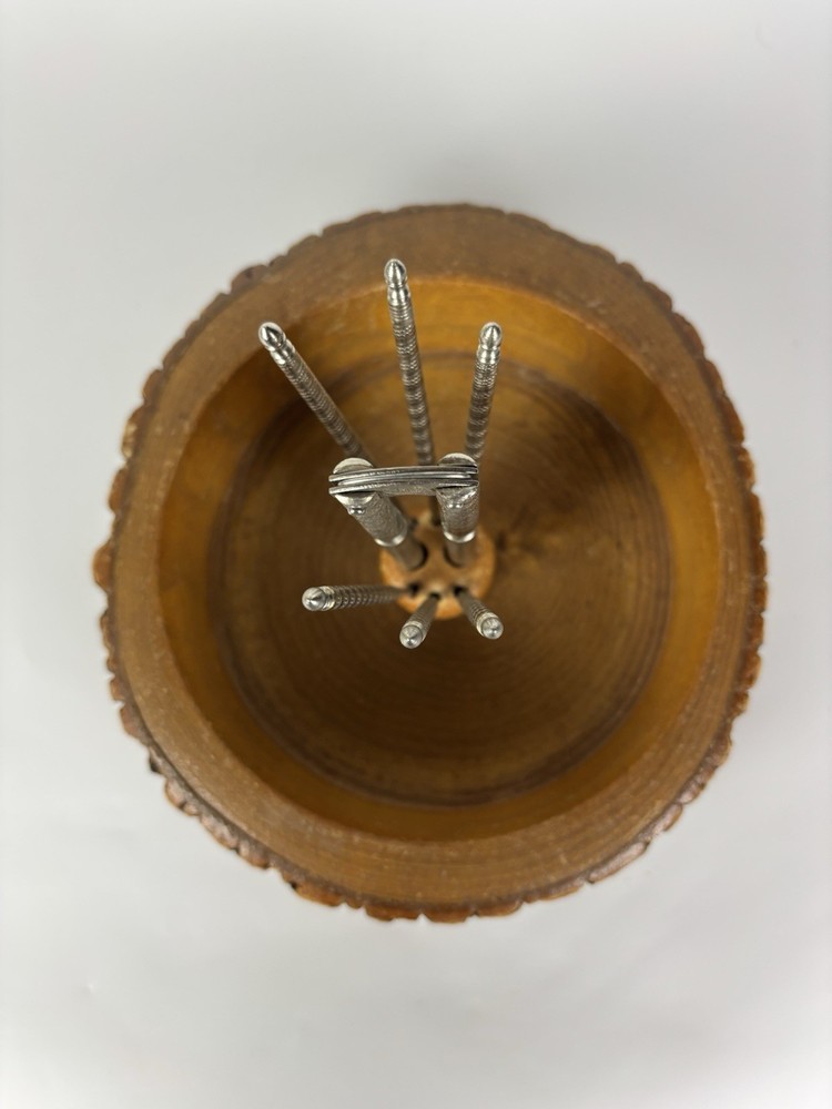 Solid Tree Bark Nut Bowl with HMQ Nutcracker & 6 picks Wood Food Vintage