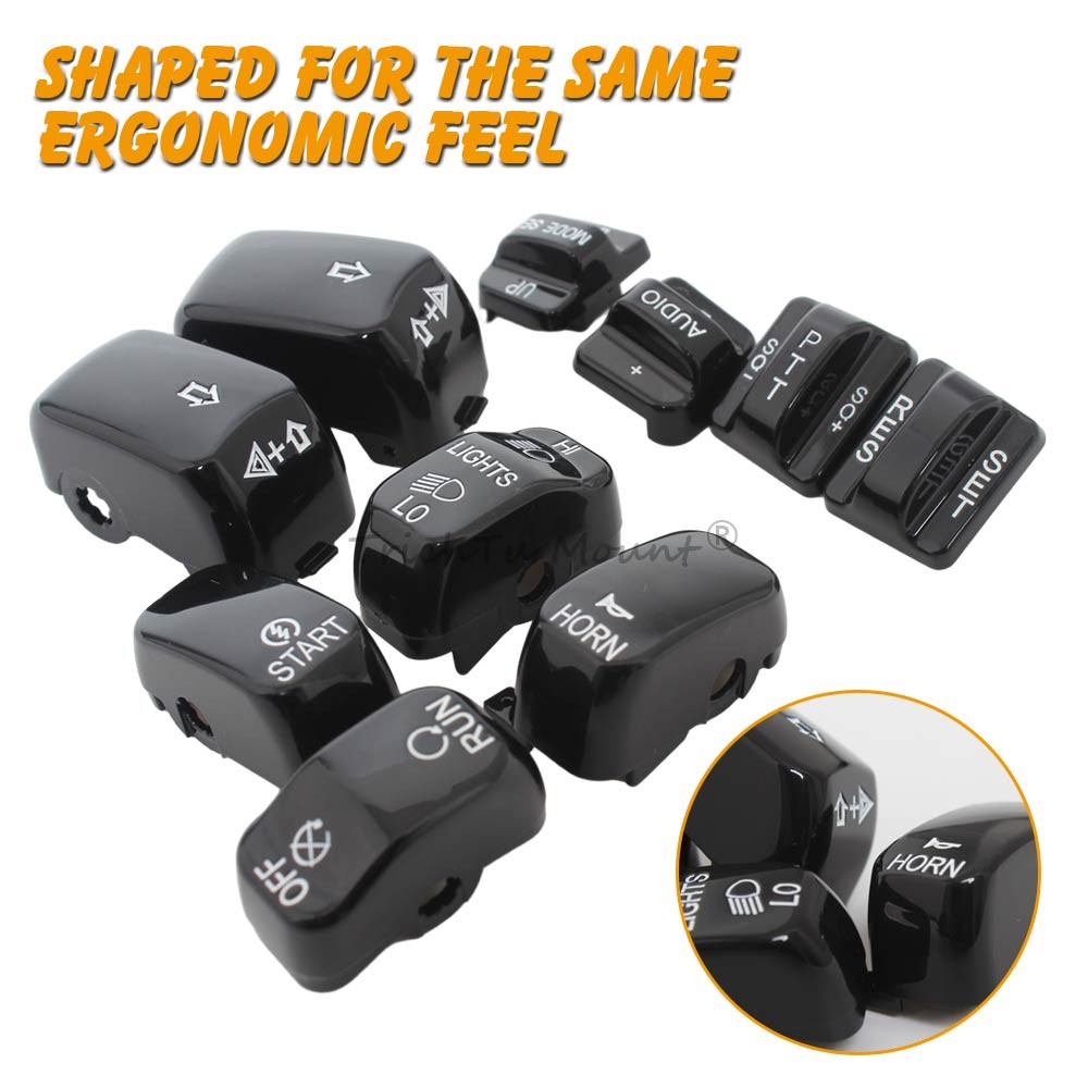 Black Hand Control Switch Button Caps For Harley Electra Glide FLHTCU 1996-2013