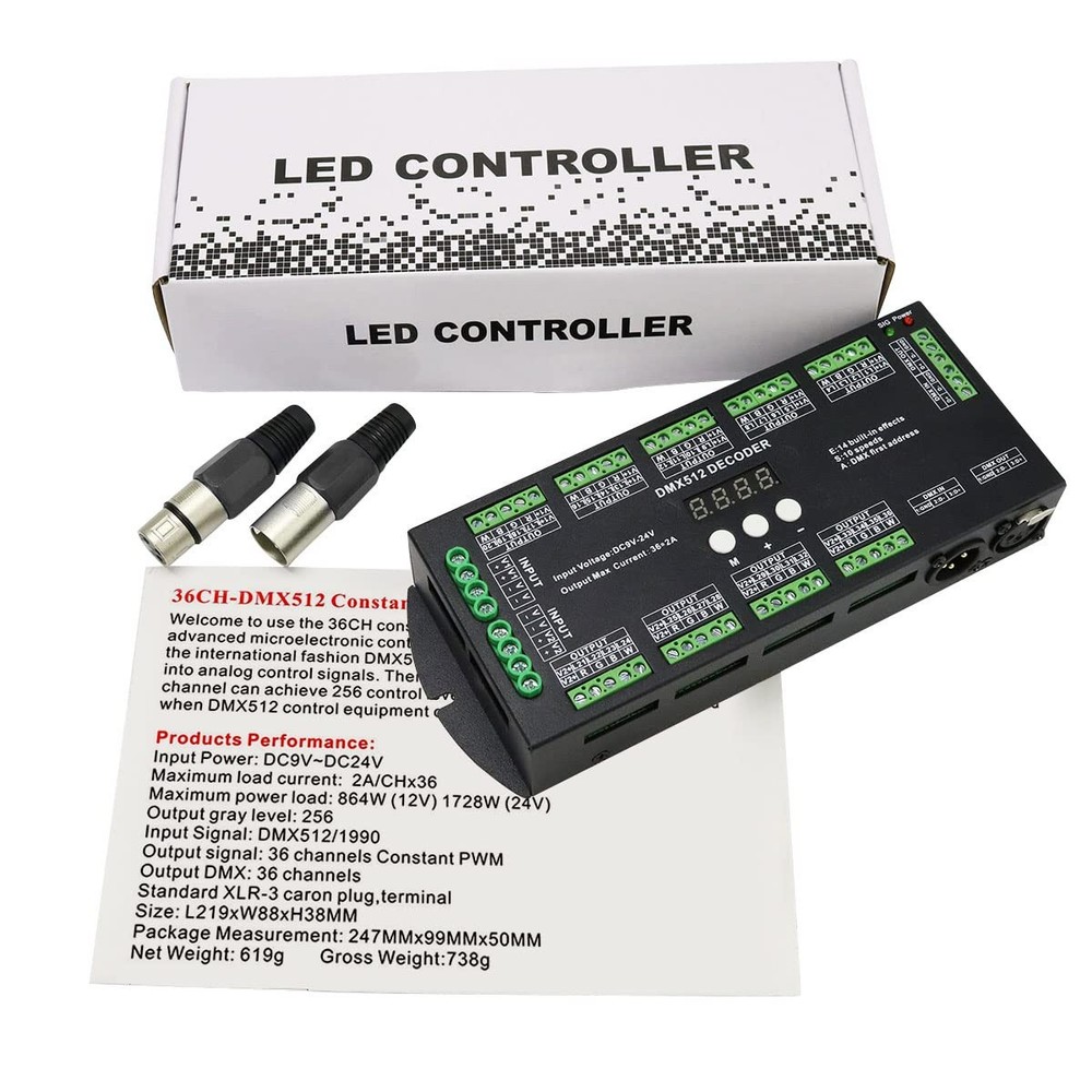 AKEPO 36CH DMX RGBW LED Digital Display Decoder, DMX512 Controller for RGBW LED