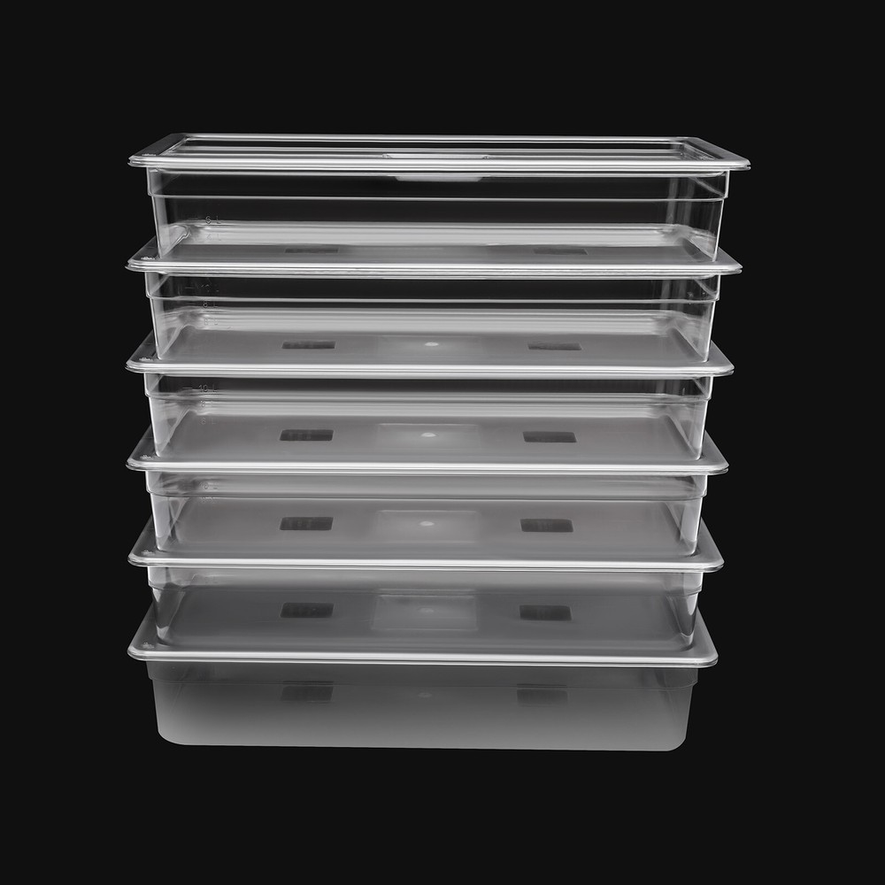 6 Pack Food Pans with Lids, 4'' Deep, Polycarbonate, Clear