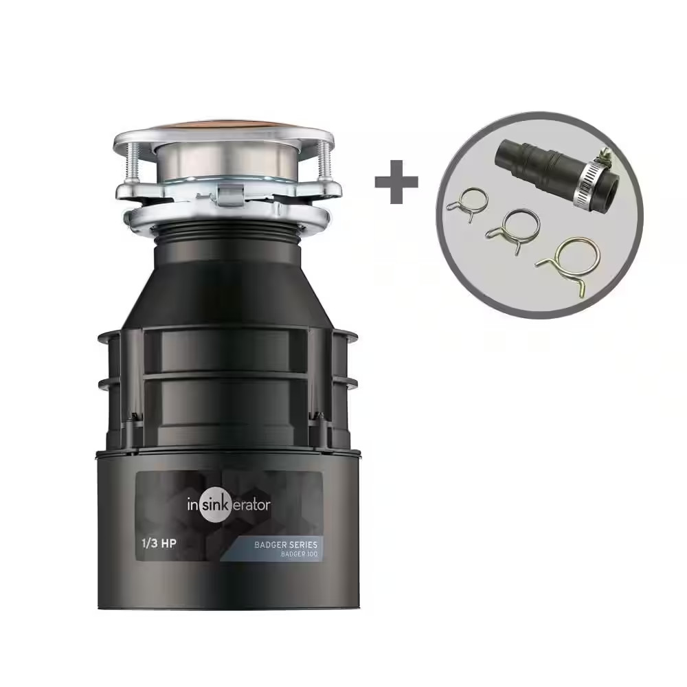 Badger 100, 1/3 HP Continuous Feed Kitchen Garbage Disposal with Dishwasher Conn