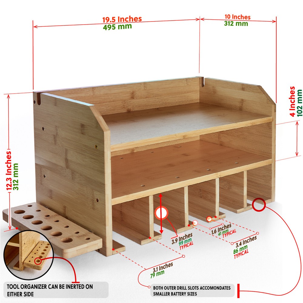 DupliM Bamboo Wall-Mounted Power Tool Organizer & Storage Rack - FSC- Certified
