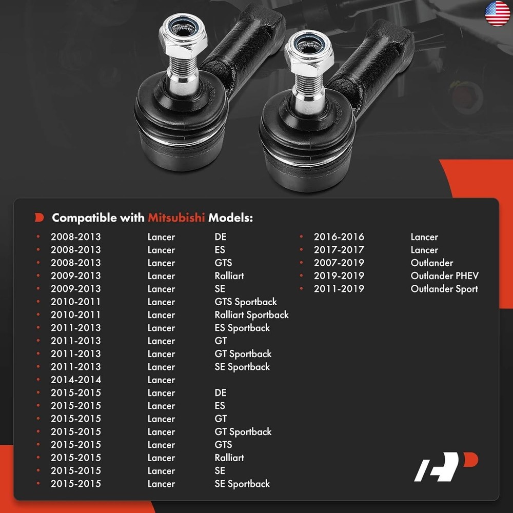 A-Premium 2 x Front Outer Tie Rod Ends, Compatible with Mitsubishi Outlander