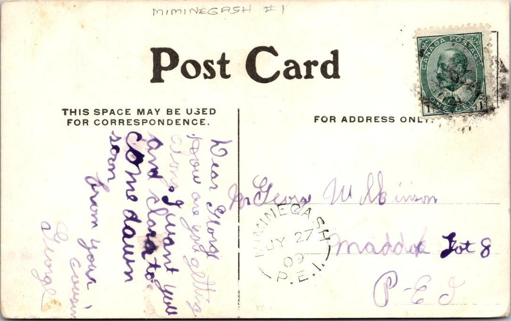 Canada 1909 Miminegash PEI PPC - A02129