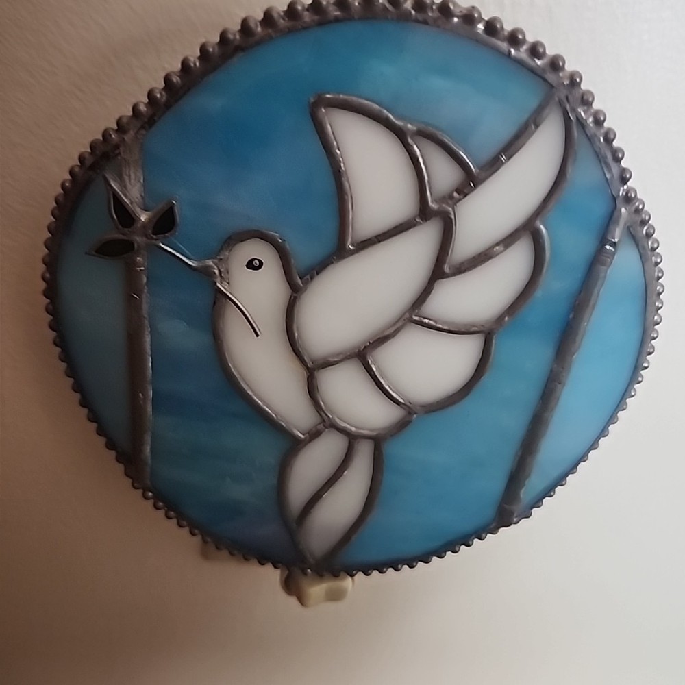 Stained Glass Dove Blue White Night Light Nightlight Plug In