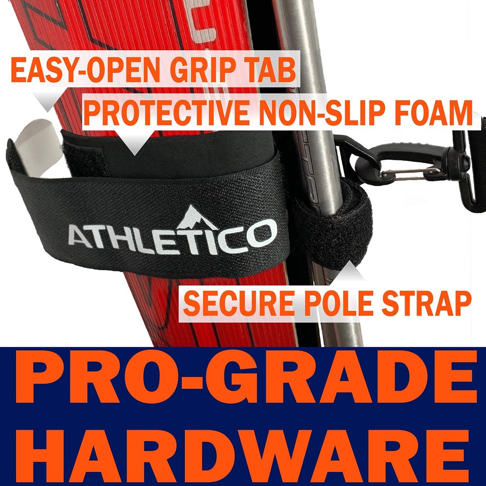 Athletico Ski Strap & Pole Carrier - Adjustable Cushioned One Size, Black