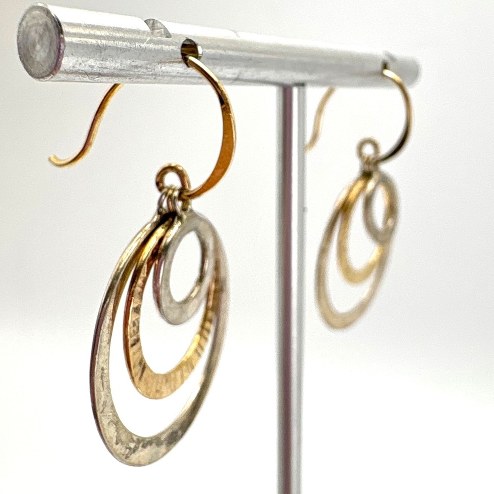 Vintage Silver Tone Concentric Circle Dangle Earrings Size 1.25" Length