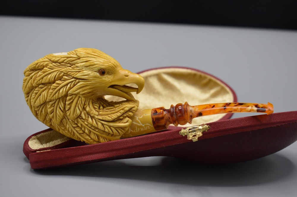Bold Eagle  Figure  pipe Handmade Block Meerschaum-NEW W CASE#52