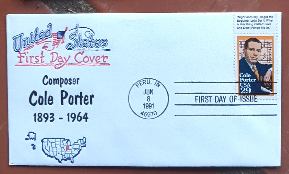 COLE PORTER POPULAR MUSIC COMPOSER TAB 1991 ARTOPAGE CACHET  FDC UNADDR