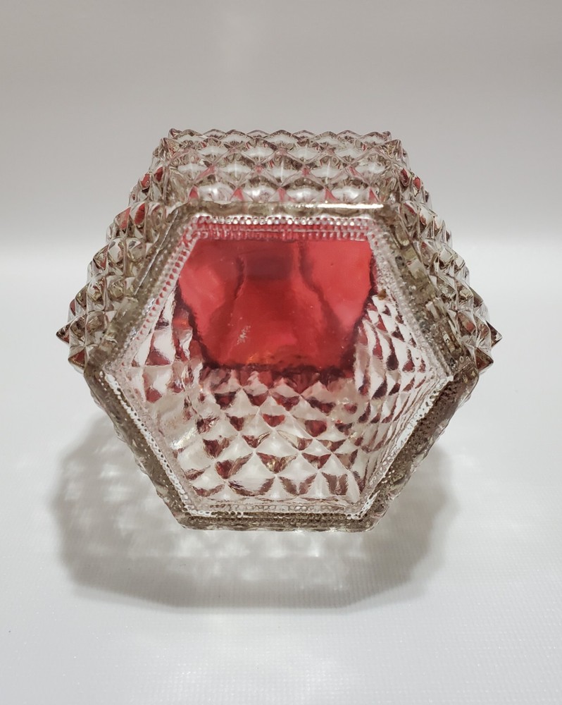 Vintage Indiana Glass, Ruby Flashed Diamond Point Clear Decanter, Cork Stopper