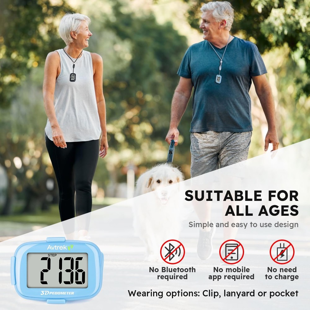 AVTREK Accurate 3D Step Counter Pedometer Tracker for Walking Simple Pocket P...