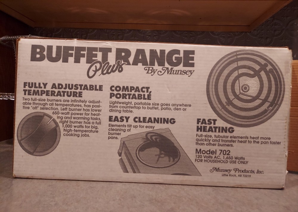Buffet Range Plus By Munsey Model 702 Portable Tabletop 2 Burner Original Box