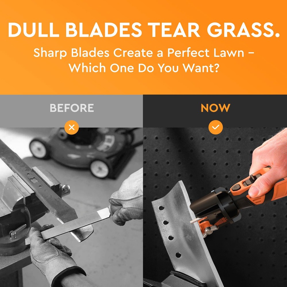 Sharp Pebble Cordless Lawn Mower Blade Sharpener – Adjustable Black/Orange