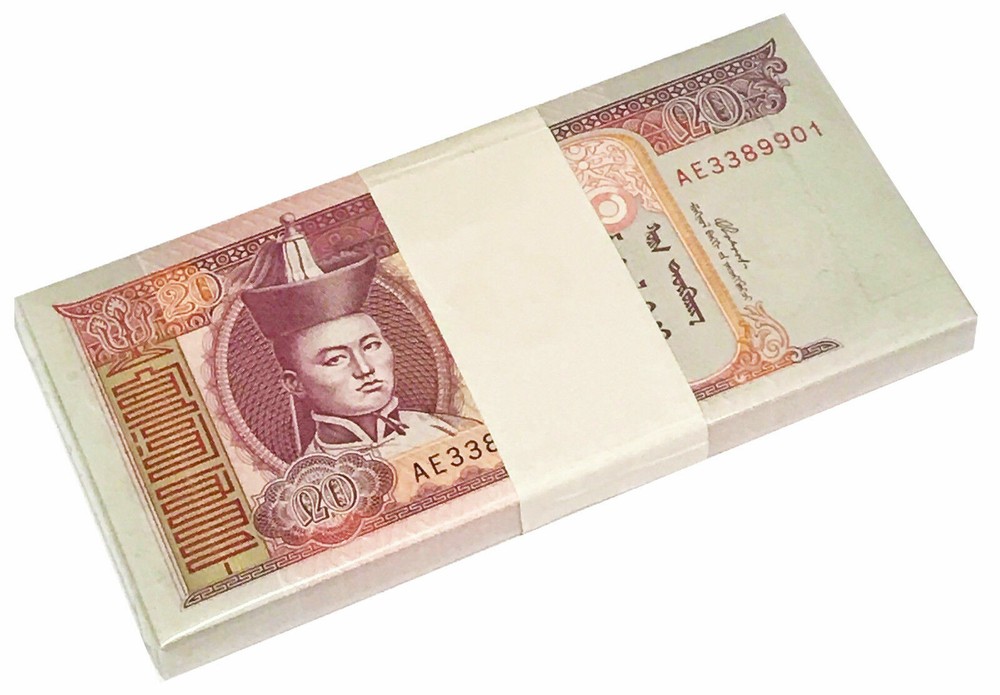 100 pcs x MONGOLIA 20 Tugrik Banknotes / 2005 / P-63c / Uncirculated