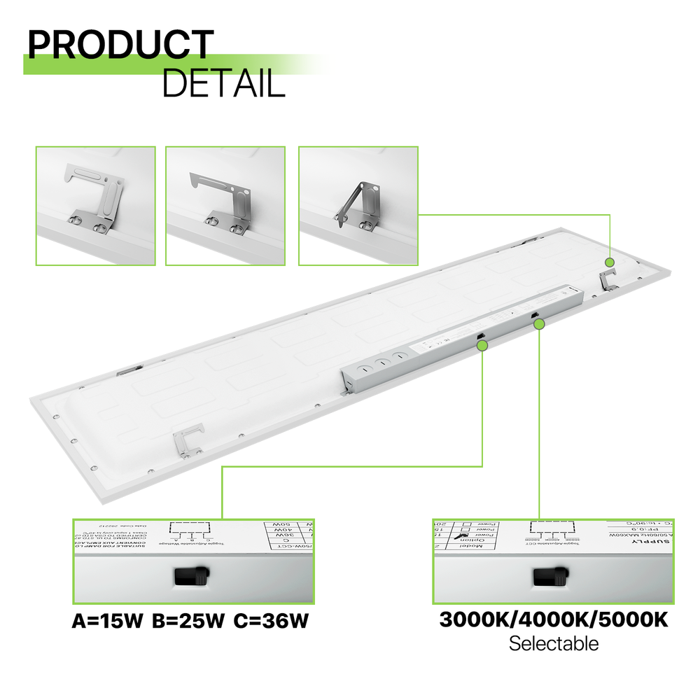 4 Pcs 1x4 LED Flat Panel Light 4000LM 5000K Dimmable Drop Ceiling Troffer Light