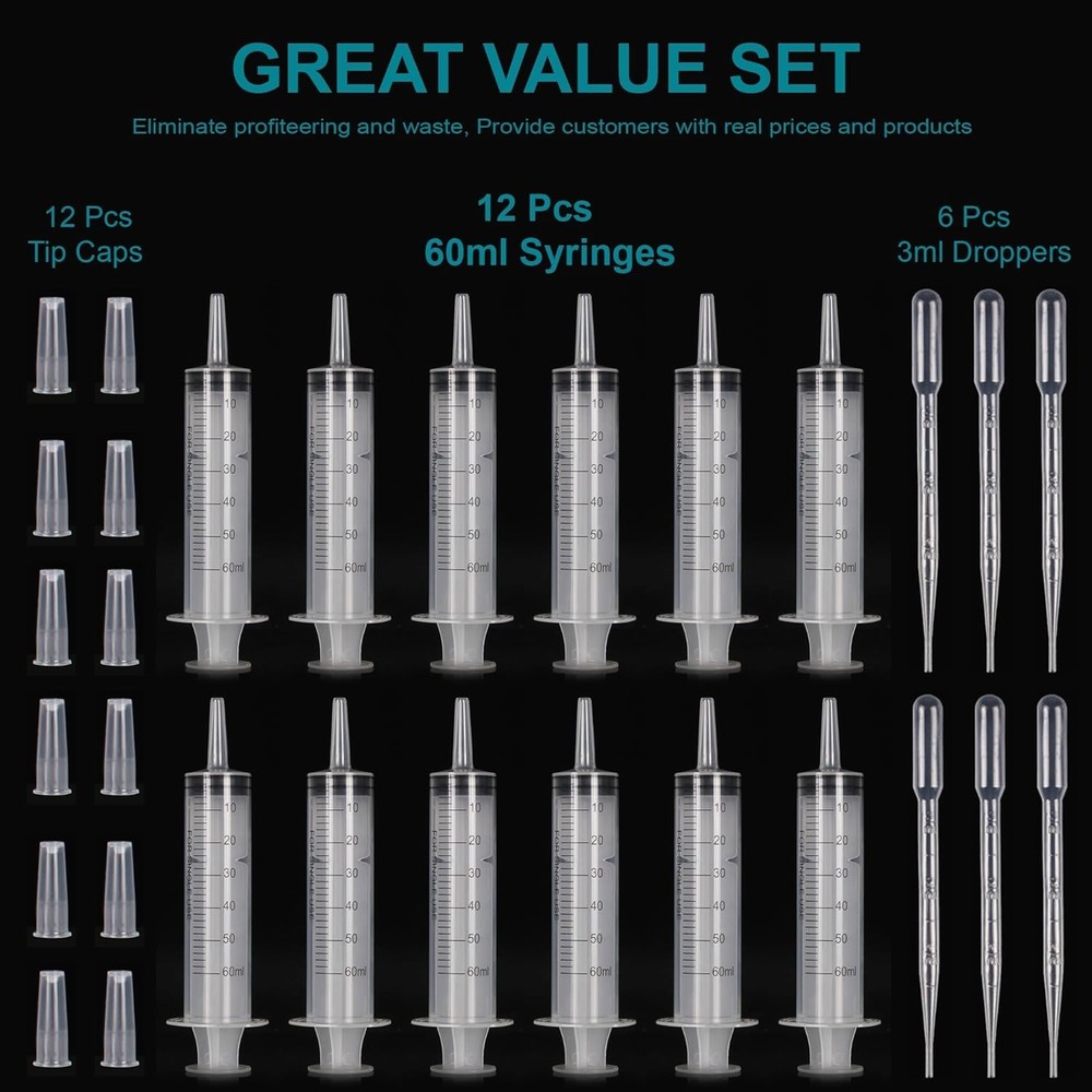 12Pack 60Ml Syringe for Liquid - Large Plastic Syringes without Needle for Jello