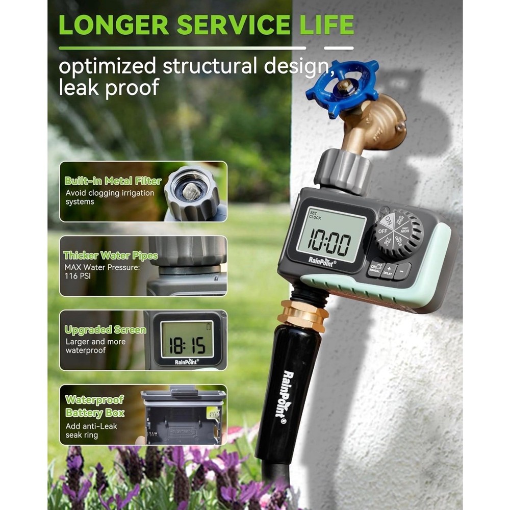 RAINPOINT Programmable Sprinkler Timer for Garden Hose Automatic Watering System