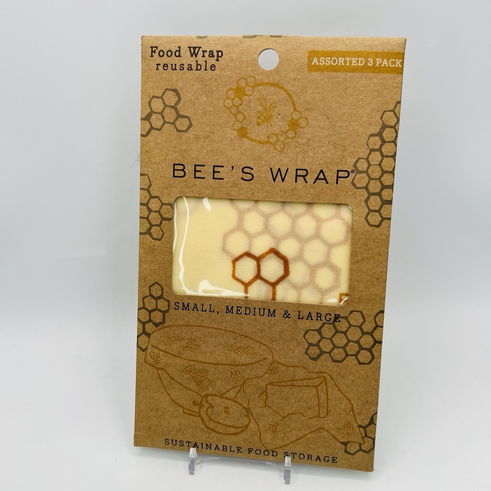 Bee's Wrap Assorted 3 Pack, Honeycomb Print - 1 Small, 1 Medium, 1 Large