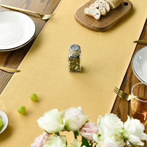 Tassel Table Runner, Summer Linen Blend Rustic 13" x 72", Table Runner Yellow