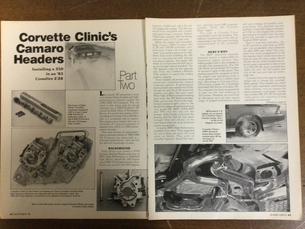 Misc 5862 Article Engine Late Model Camaro Headers from Corvette Clinic Sep 1988