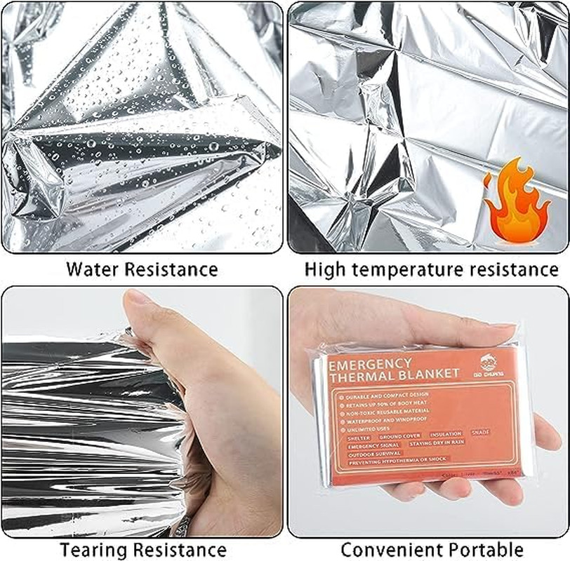 Mylar Thermal Blankets - Space Blanket Survival Kit (4-Pack)