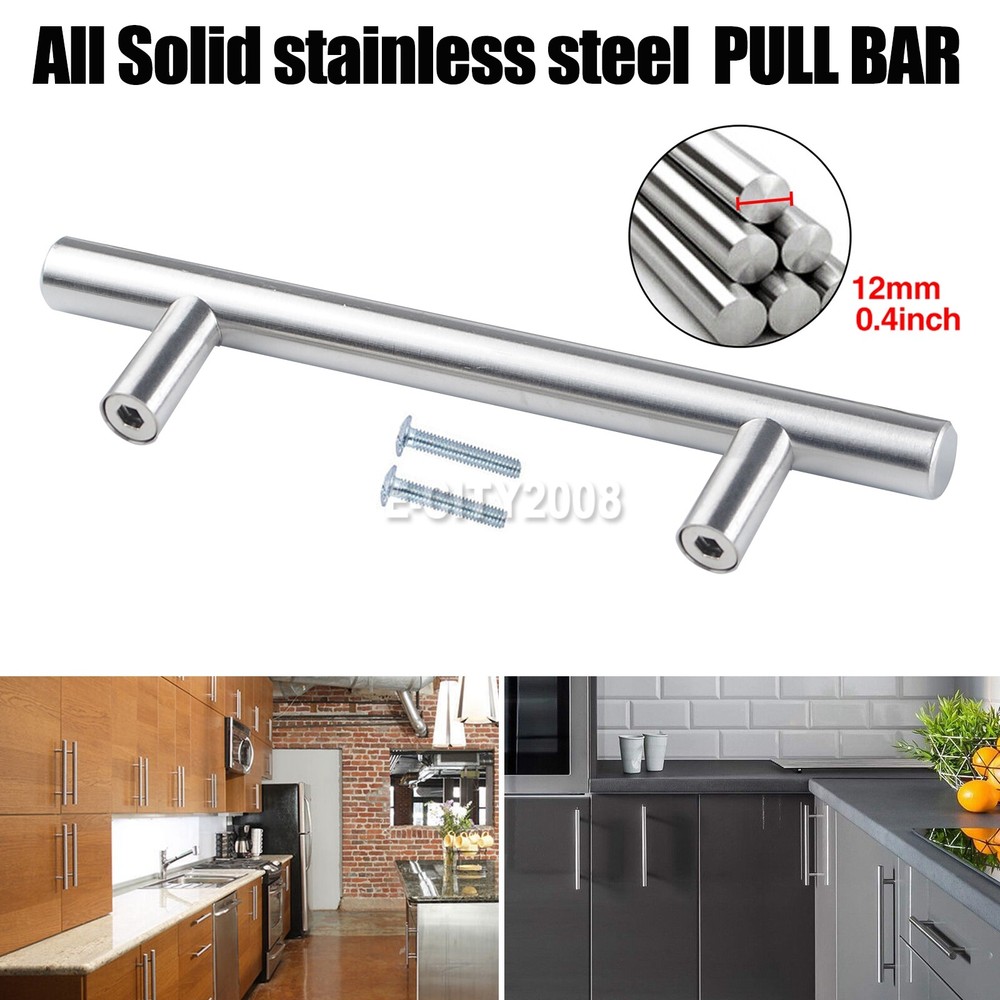2 Kit Silver Stainless Steel T Cabinet Handle Bathroom Kitchen Handle Knob Pull