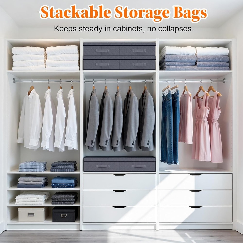 Under Bed Storage Containers W/ Lids 2 Pack Foldable & Stackable Clothes Storage