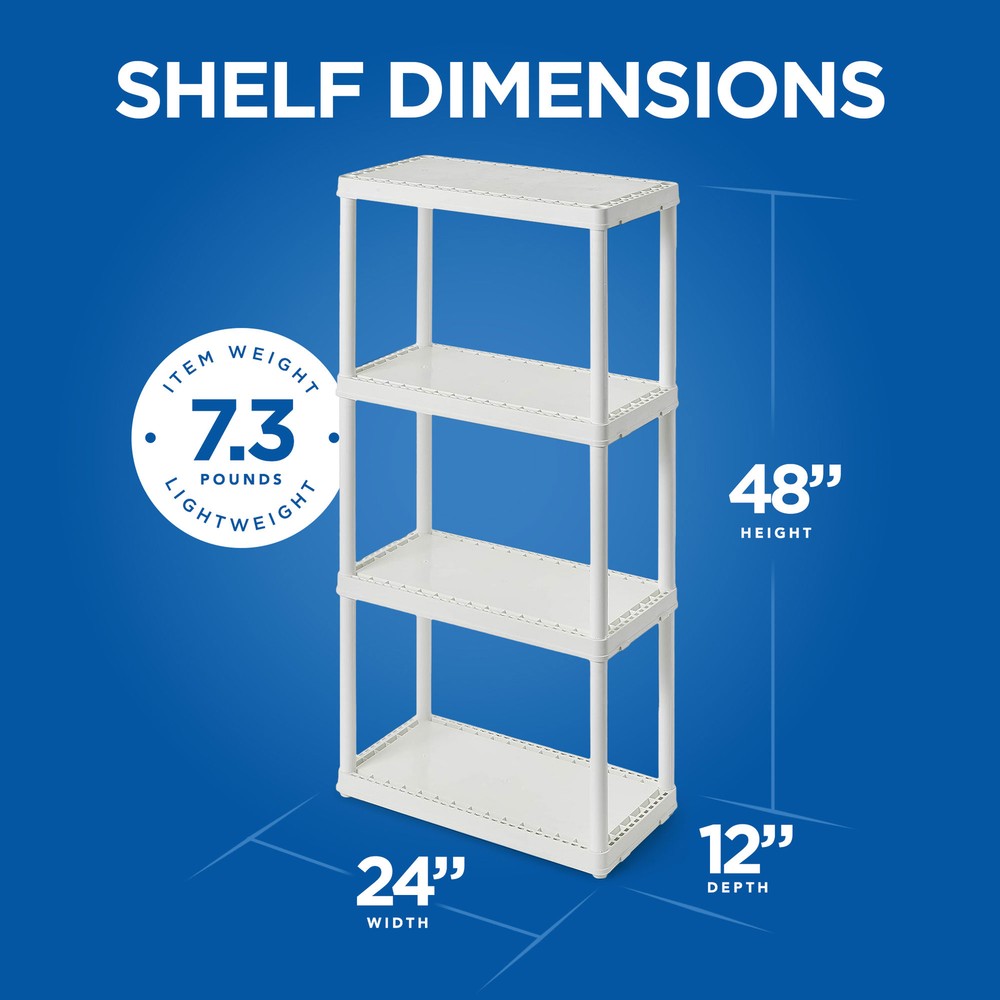 Gracious Living 4 Shelf Fixed Height Light Duty Storage Unit, White (2 Pack)