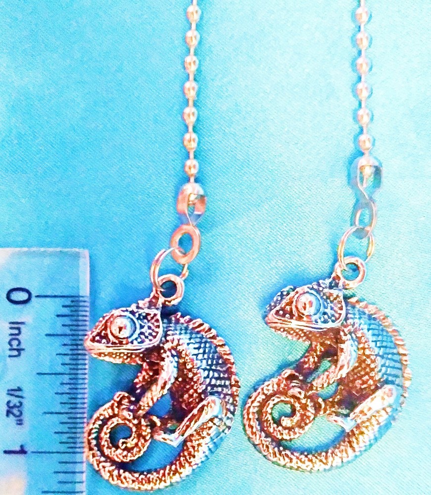 Set of Two ~ CHAMELEON Lizard Metal ~ Ceiling Fan Pulls