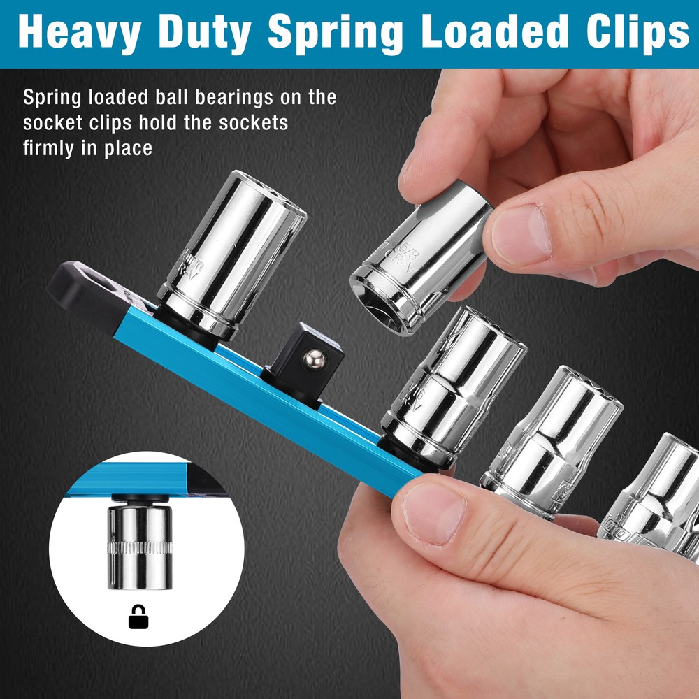 WORKPRO Magnetic Socket Organizer1/2''DriveMultiColor Aluminum Alloy Socket Rail