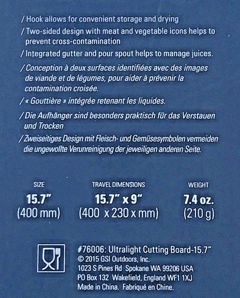 GSI Outdoors Ultralight Thin Cutting Board Backpacking Camping Hiking Gourmet