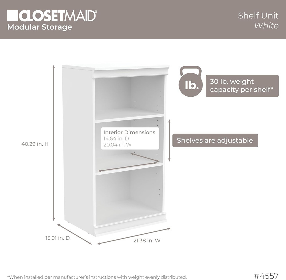 Closetmaid Modular Storage Shelf Unit with 3 Shelves, White